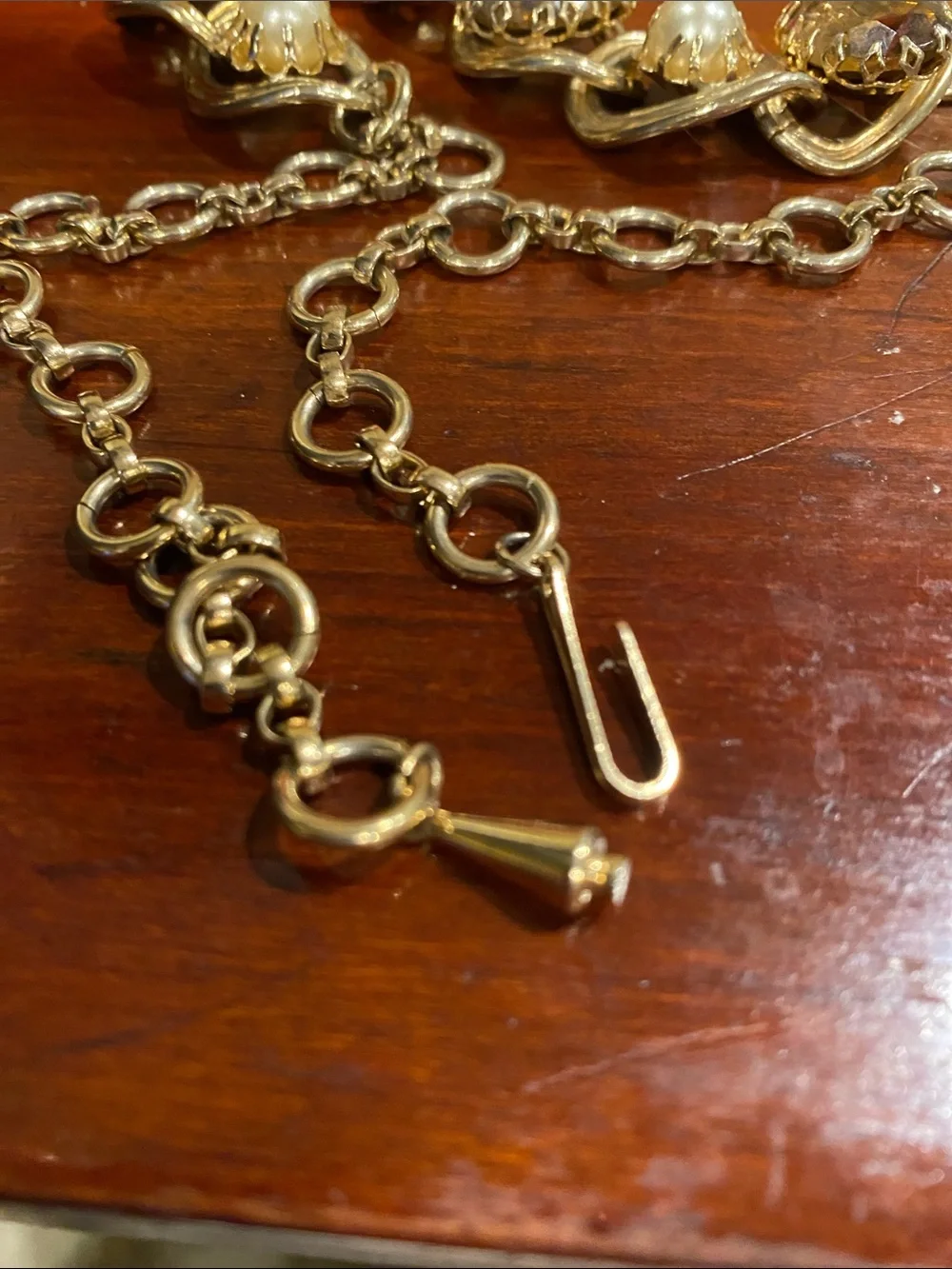 Gold-Tone Pearl and Amber Crystal Statement Necklace